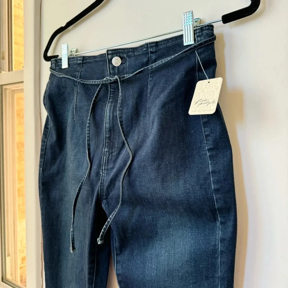 NWT Free People Tie Back Flare Jeans Dark Blue 29